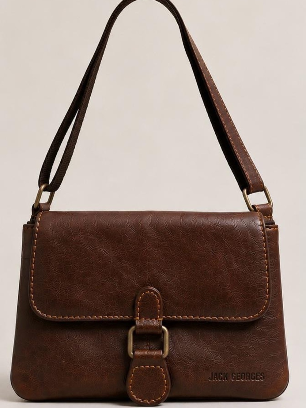 Jack Georges Brown Leather Shoulder Bag with Front Buckle Detail